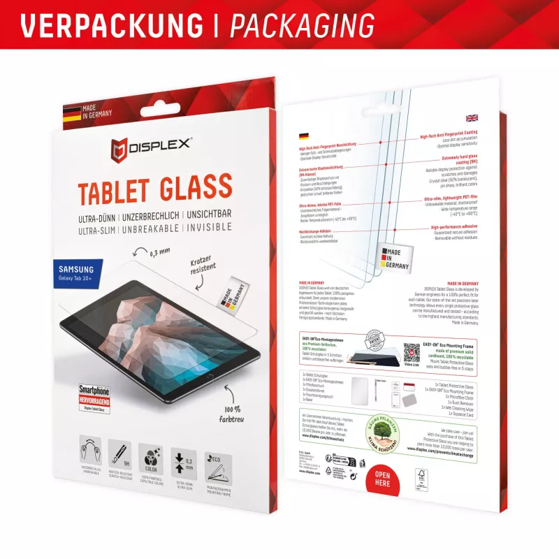Displex Tablet Glass (9H), skirtas Samsung Galaxy Tab S10+, su Eco montavimo rėmeliu, nedūžtantis