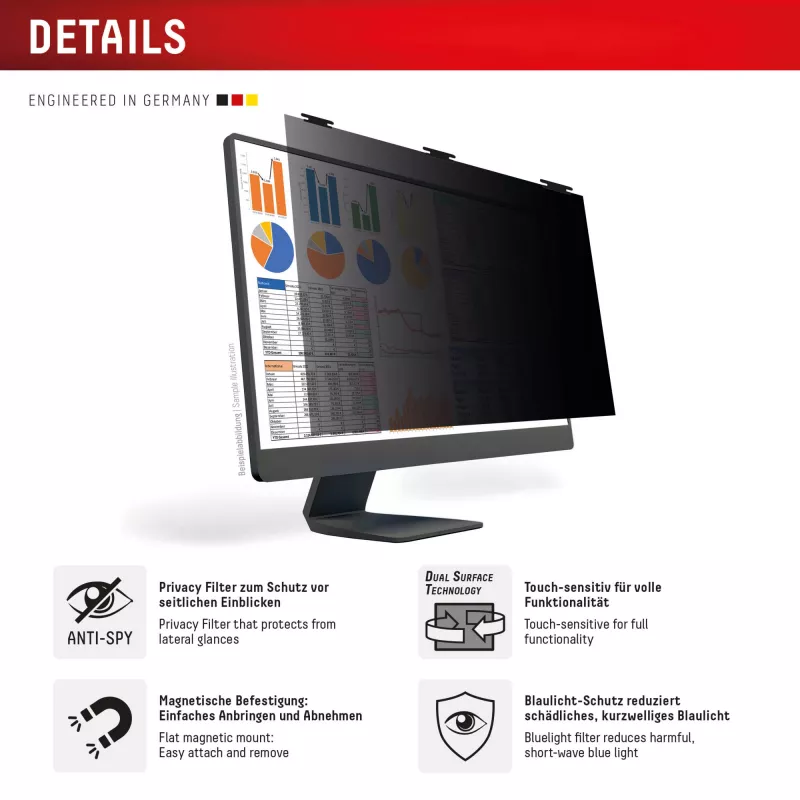 Displex PRIVACY SAFE nuimamas dvipusis privatumo filtras 27 colių (16:9) monitoriui