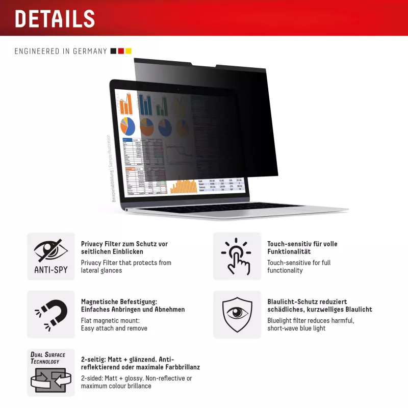 Displex PRIVACY SAFE magnetinis 2 krypčių privatumo filtras, Surface Laptop Studio 2, 14,4 col.
