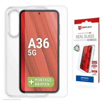 Grūdintas stiklo apsauginis stikliukas + dėklas, skirtas Samsung Galaxy A36, e.v.i., Eco montavimo rėmelis, atsparus įbrėžimams, permatomas