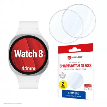 Apsauginis stiklas Galaxy Watch 8 (44mm) e.v.i. Displex 9H, 2 vnt., itin plonas, be rėmelio, apsauga nuo pirštų atspaudų