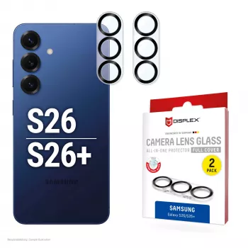 Apsauginis stiklas fotoaparato objektyvui e.v.i., skirtas Galaxy S26 / S26+, Grūdintas 10H, Visas uždengimas, Greitas montavimas, 2 vnt. pakuotė