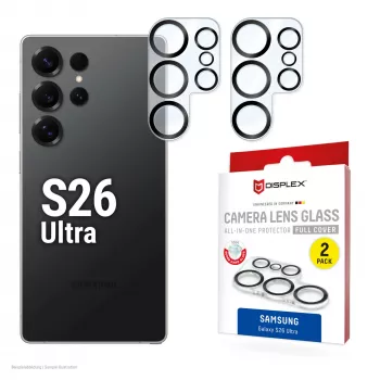 Apsauginis stiklas fotoaparato objektyvui „Full Cover Camera Lens Glass“ Samsung Galaxy S26 Ultra e.v.i., grūdintas stiklas 10H, atsparus dulkėms/smūgiams/įbrėžimams, greitas montavimas, 2 vnt.