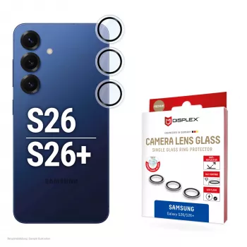 Apsauginis stiklas fotoaparatų lęšiams, Samsung Galaxy S26 / S26+, e.v.i., grūdintas 10H, DLC, vienas žiedas, greitas montavimas, permatomas