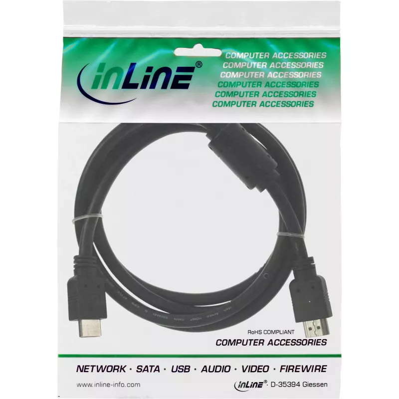InLine HDMI High Speed laidas su feritu, 1,8 m, juodas