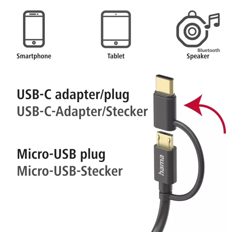 USB kabelis Hama 00201533 USB 2.0 1 m USB A Micro-USB B juodas