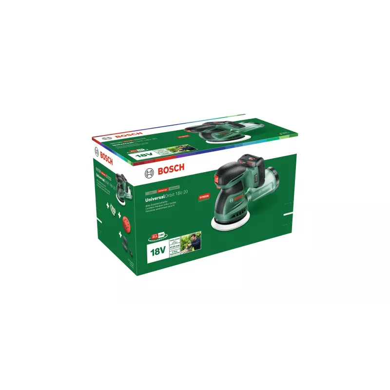 Bosch UniversalOrbit 18V-20 Orbitinis šlifuoklis 23000 OPM Juoda, Žalia