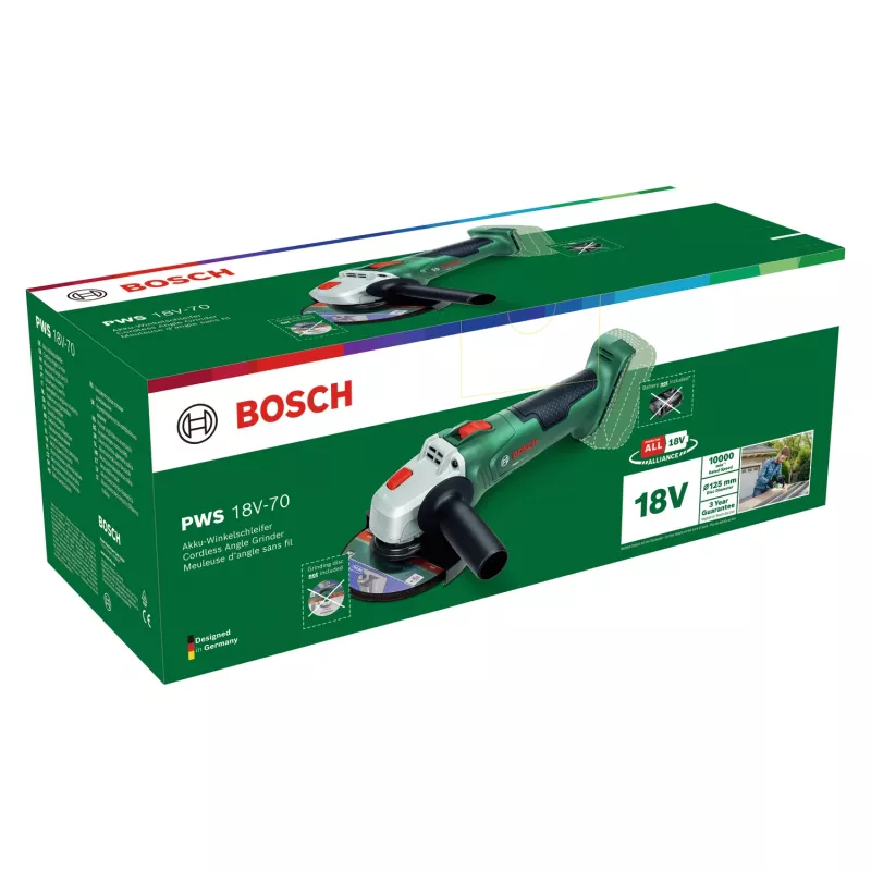 Kampinis šlifuoklis Bosch PWS 18V-70 (be akumuliatoriaus, 125 mm, kartoninė dėžė)