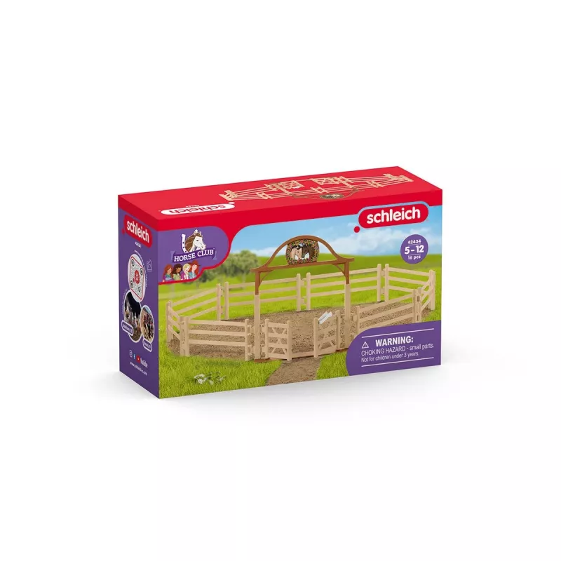 schleich HORSE CLUB Paddock su įėjimo vartais, figūrėlių tvora, 5 m., arklidės, arkliai, smėlio, ruda