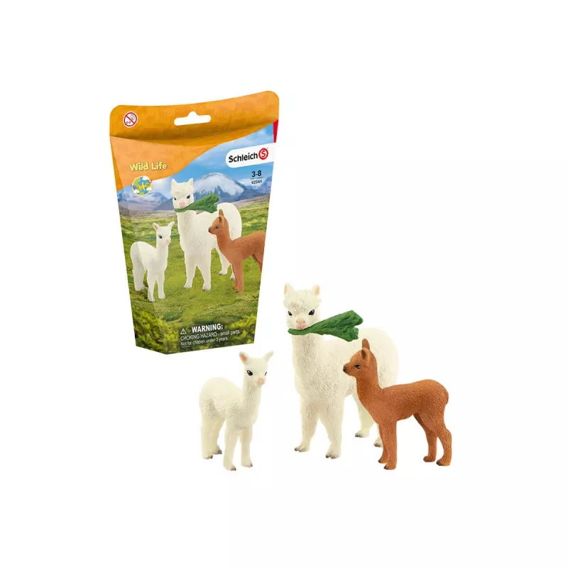 schleich WILD LIFE Alpakų rinkinys, 3 m., Laukinė gamta, Ruda, Žalia, Balta, 3 vnt.