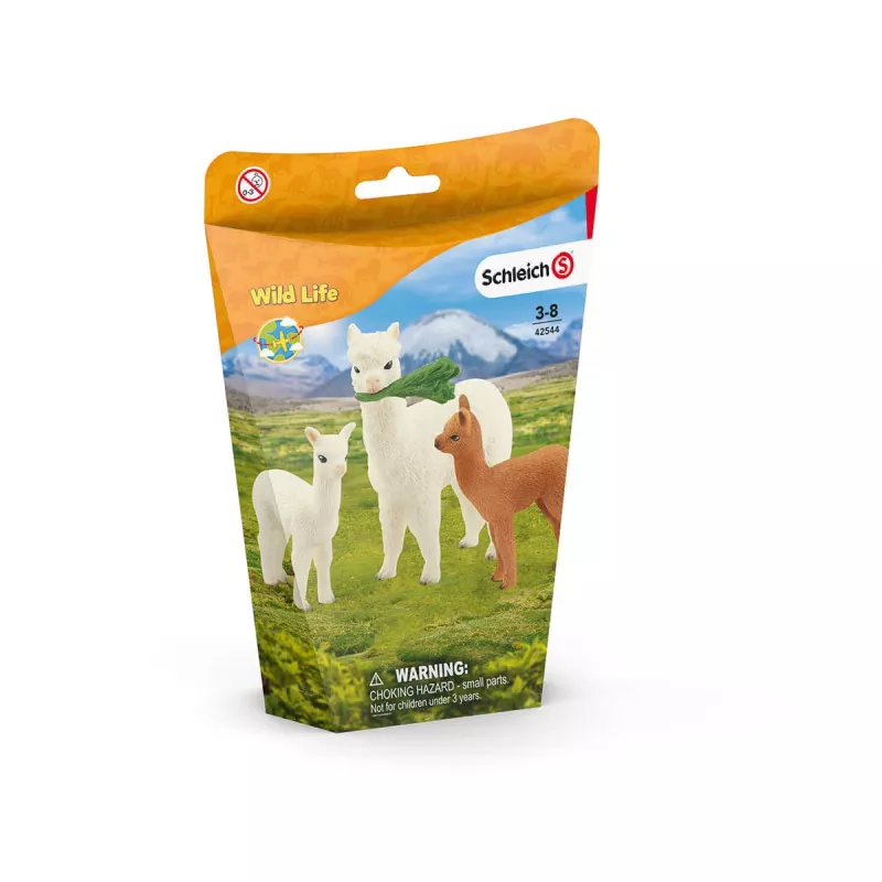 schleich WILD LIFE Alpakų rinkinys, 3 m., Laukinė gamta, Ruda, Žalia, Balta, 3 vnt.