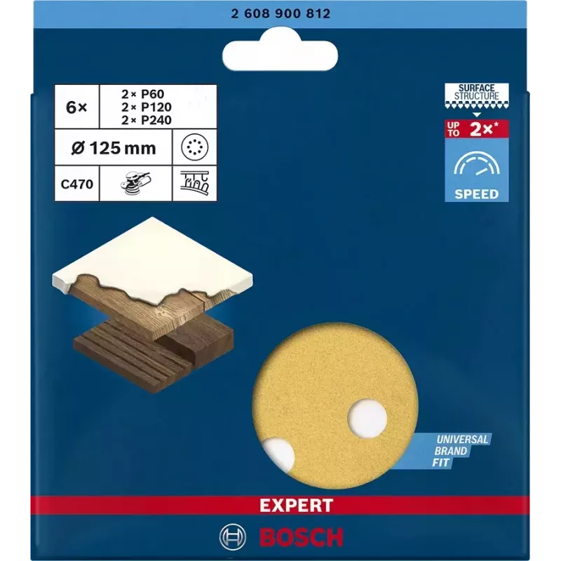 Bosch 2 608 900 812 šlifavimo lakštas medžiui ir dažytiems paviršiams, 125 mm, 6 vnt.