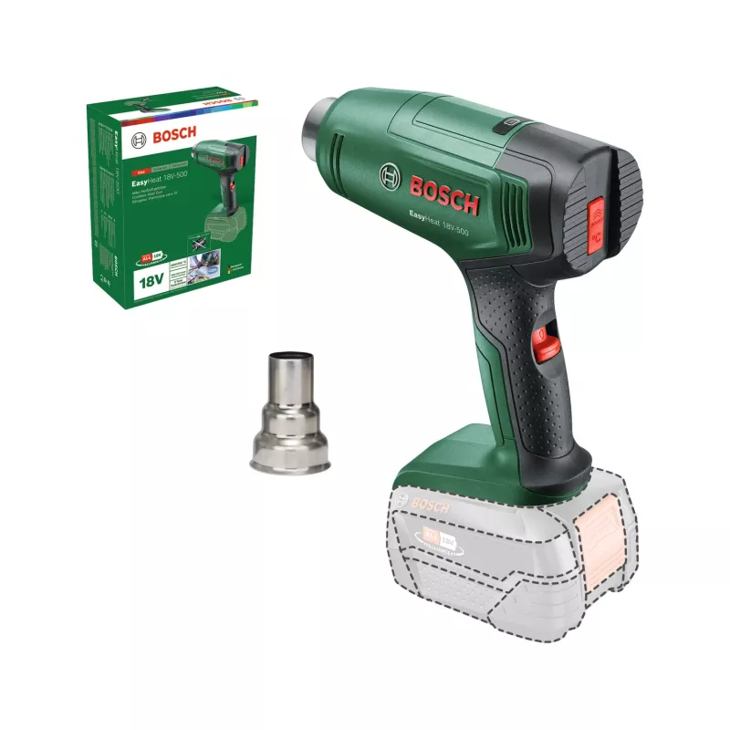 Pistoletinis karšto oro pistoletas Bosch EasyHeat 18V-500, 72 W, 350–450 °C, be akumuliatoriaus, žalias