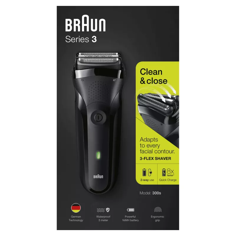 Braun Series 3 300s folinis skustuvas su trimeriu juodas
