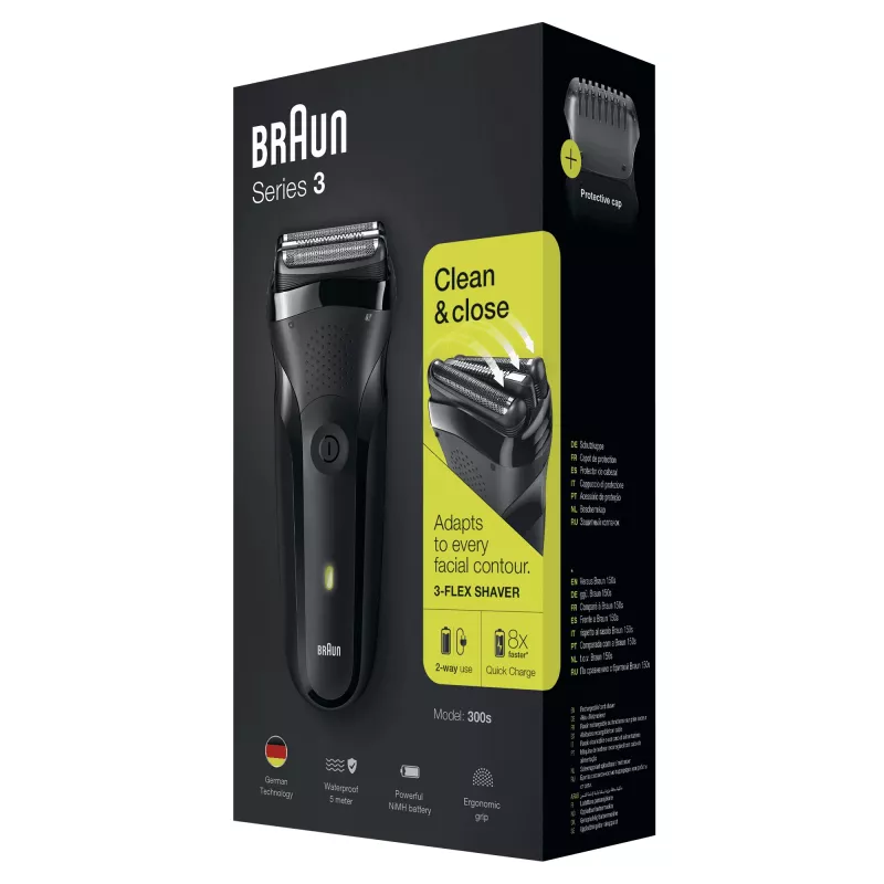 Braun Series 3 300s folinis skustuvas su trimeriu juodas