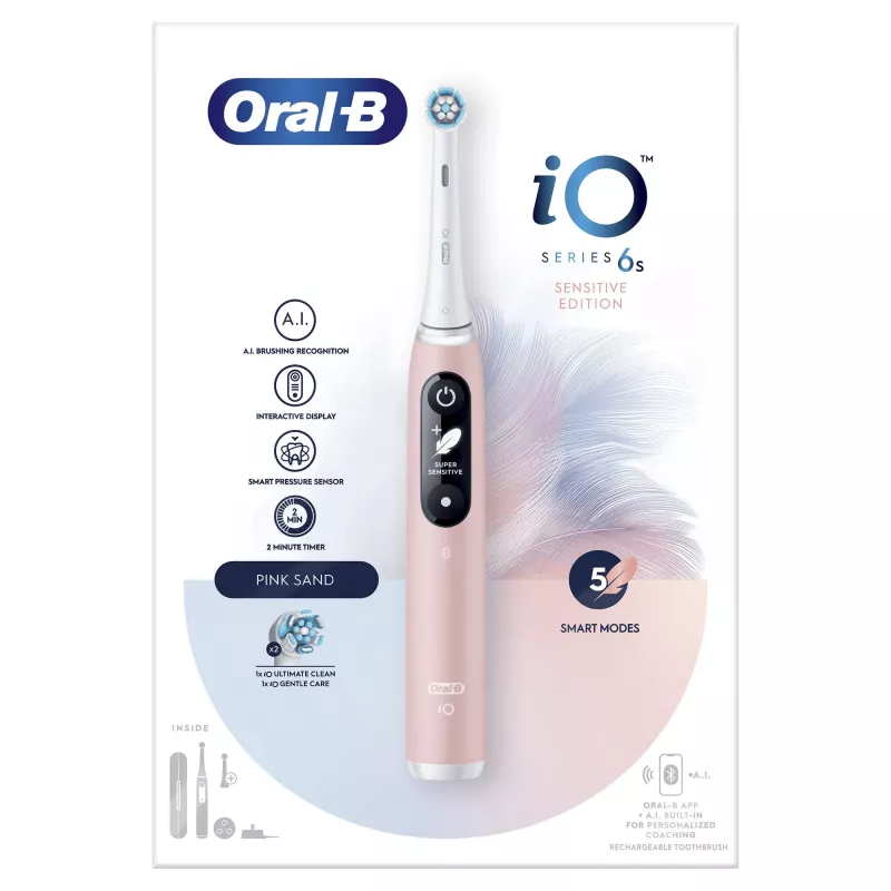 Oral-B iO 6S suaugusiųjų vibracinis dantų šepetėlis rožinis, baltas