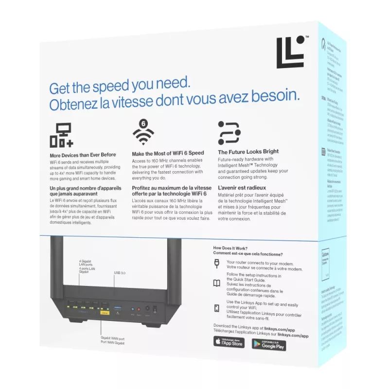 Linksys Hydra Pro 6 dviejų juostų WiFi 6 maršrutizatorius AX5400, tinklinė sistema, 802.11ax, 2,4 / 5 GHz, Ethernet LAN, juodas