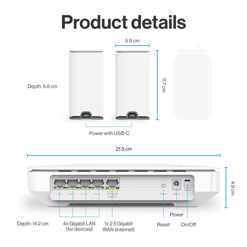 Linksys Velop Micro 6 belaidžio tinklo sistema – Dviejų juostų WiFi 6 AX3000 (3 vnt.)