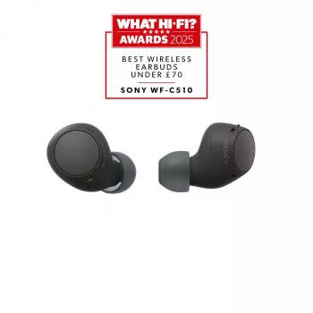 Ausinės Sony WF-C510 belaidės į ausis įdedamos ausinės, Bluetooth 5.3, IPX4, 6 mm tvarkyklės, 22 h baterija (su dėklu) – Juodos