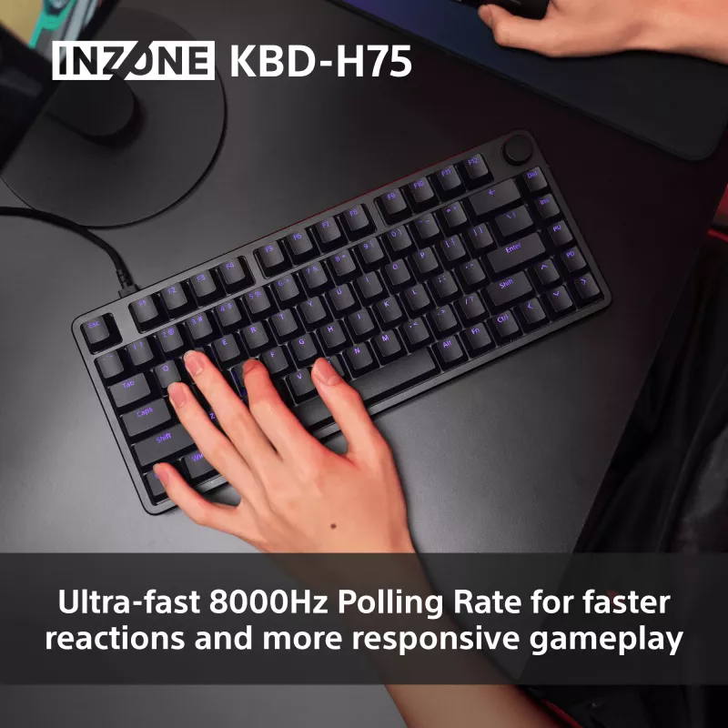 Sony INZONE KBD-H75 75% laidinė klaviatūra, magnetiniai-mechaniniai jungikliai, QWERTY US International RGB juoda