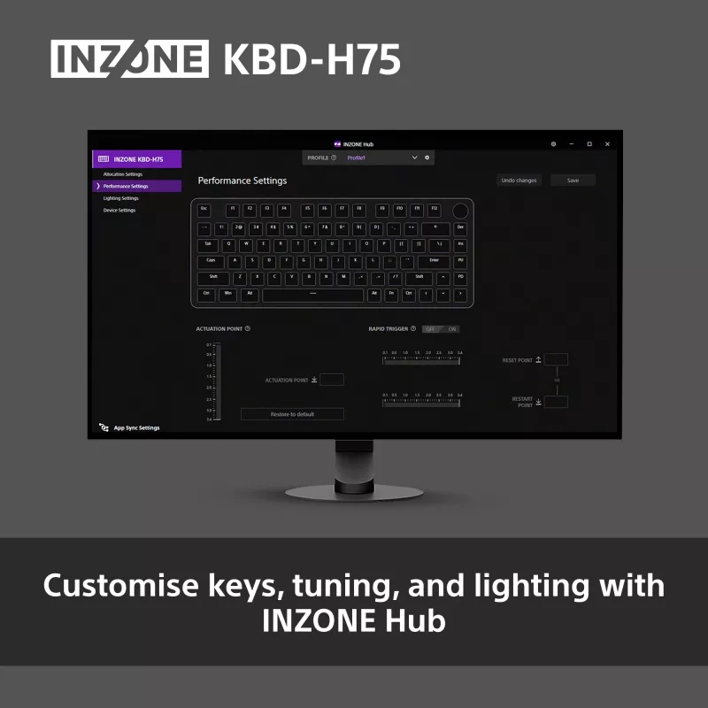 Sony INZONE KBD-H75 75% laidinė klaviatūra, magnetiniai-mechaniniai jungikliai, QWERTY US International RGB juoda