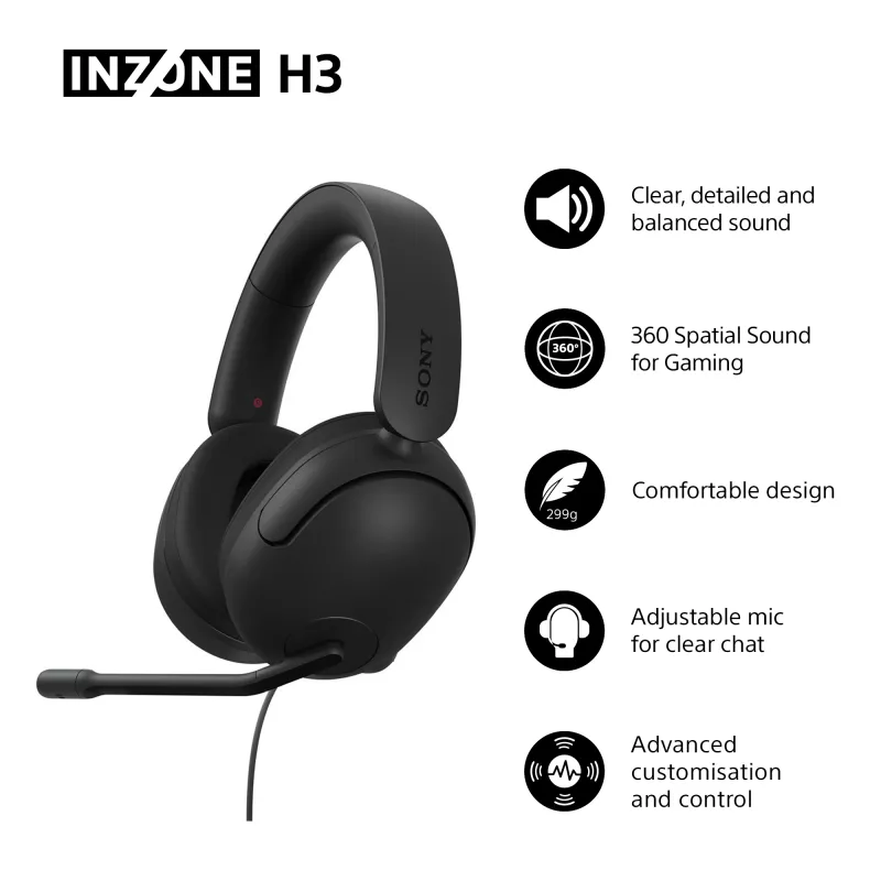 Laidinės ausinės Sony INZONE H3 — juodos, modelis MDRG300B.CE7