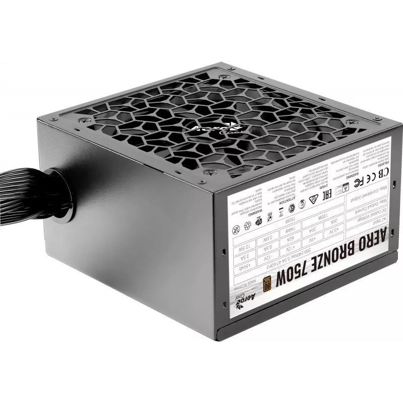 Kompiuterio maitinimo blokas AEROCOOL AEROB750 750W 80 PLUS Bronze Nemodulinis 230V Tylus Juodas