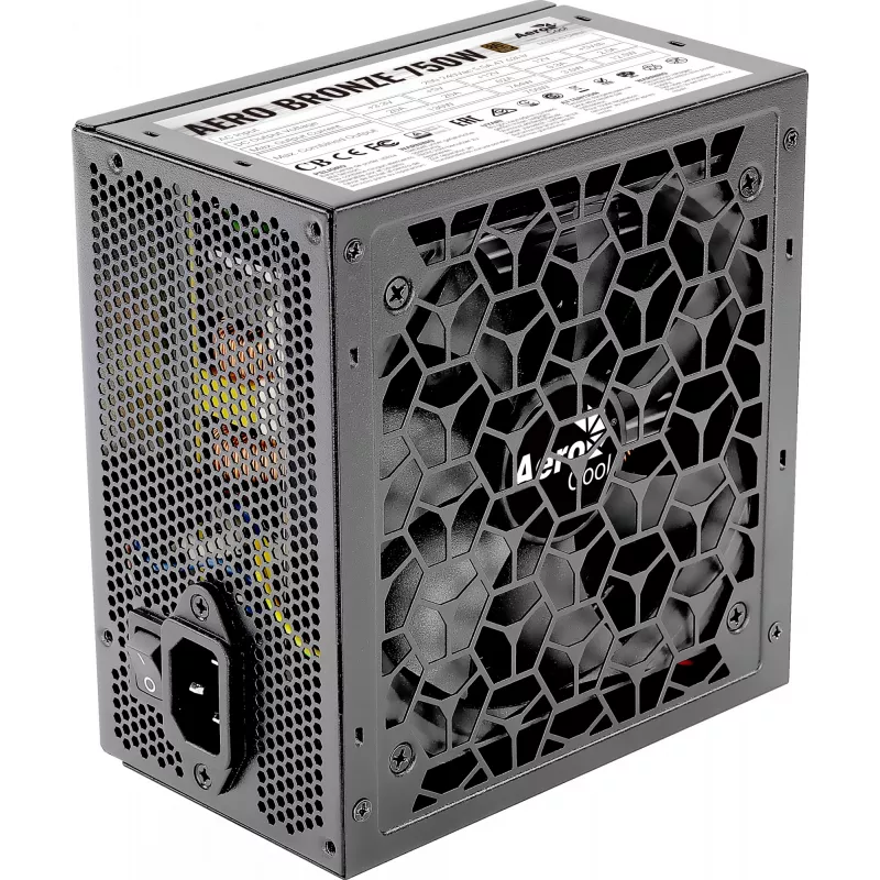 Kompiuterio maitinimo blokas AEROCOOL AEROB750 750W 80 PLUS Bronze Nemodulinis 230V Tylus Juodas