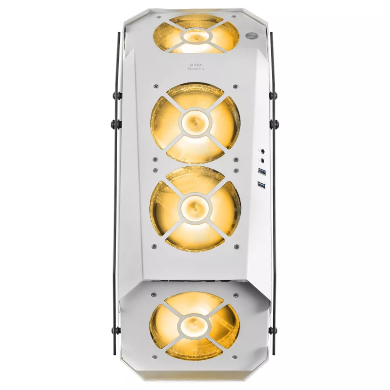 Mars Gaming MC51W Baltas PC Gaming ATX korpusas su dvigubu grūdintu stiklu ir 5x RGB 120mm ventiliatoriais