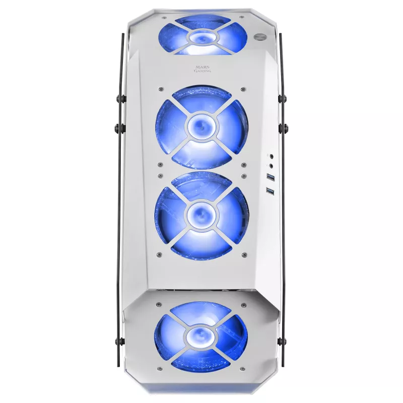 Mars Gaming MC51W Baltas PC Gaming ATX korpusas su dvigubu grūdintu stiklu ir 5x RGB 120mm ventiliatoriais