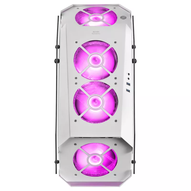 Mars Gaming MC51W Baltas PC Gaming ATX korpusas su dvigubu grūdintu stiklu ir 5x RGB 120mm ventiliatoriais
