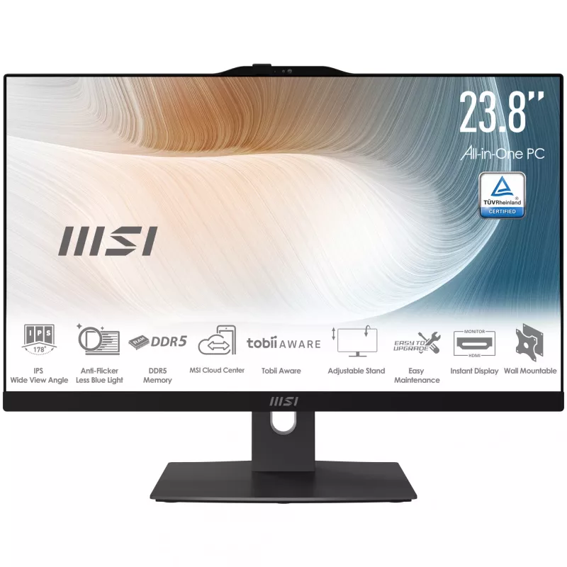 MSI Modern AM242TP 1M-1230EU Intel Core 3 100U 60,5 cm (23,8 colio) 1920 x 1080 pikselių liečiamasis viskas viename kompiuteris 8 GB DDR5-SDRAM 256 GB SSD Windows 11 Pro Wi-Fi 6E (802.11ax) juodas