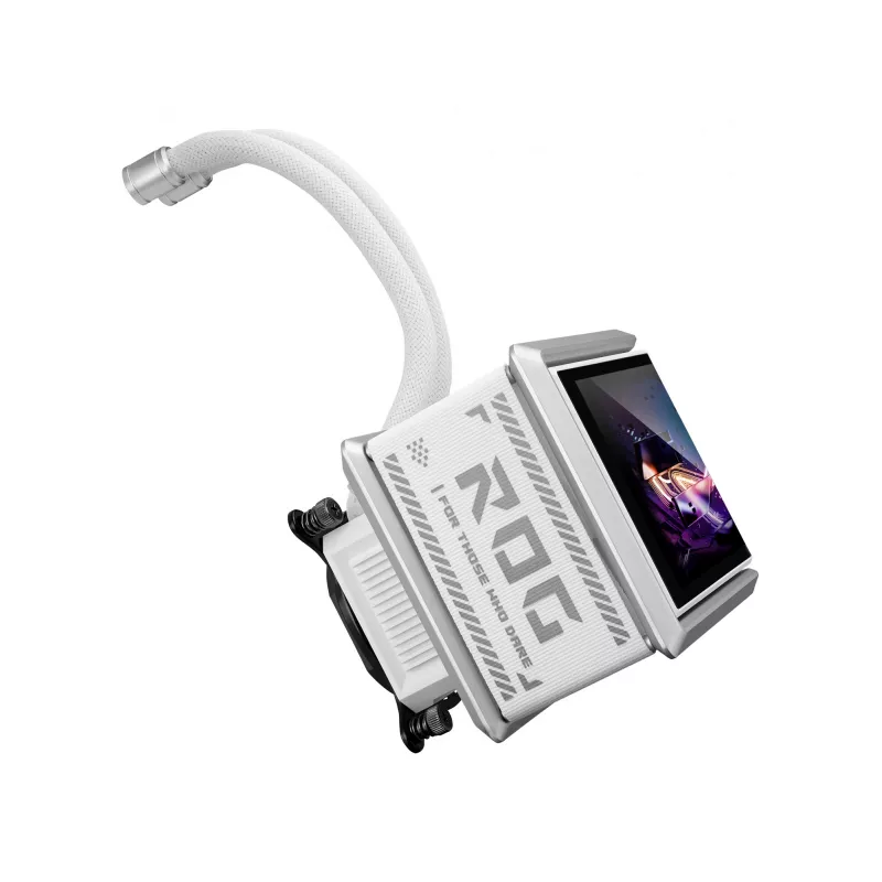Vandens aušintuvas ASUS ROG Ryuo IV SLC 360 ARGB White Edition – 360 mm radiatorius, 3×120 mm ventiliatoriai, AMOLED ekranas, LGA 1700 palaikymas
