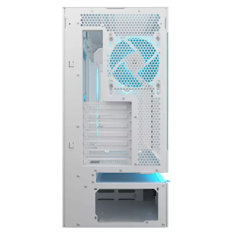 COUGAR CFV235 Vision midi bokštas — ARGB, 9,16 colio (23,3 cm) LCD, grūdintas stiklas, baltas, ATX/Micro-ITX, 2x3,5 colio + 2x2,5 colio
