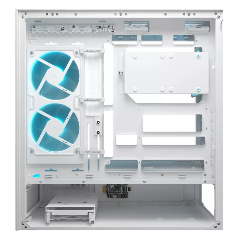 COUGAR CFV235 Vision midi bokštas — ARGB, 9,16 colio (23,3 cm) LCD, grūdintas stiklas, baltas, ATX/Micro-ITX, 2x3,5 colio + 2x2,5 colio