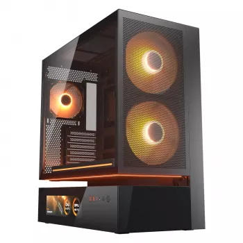 COUGAR CFV235 Vision Midi Tower PC korpusas — ARGB, 9.16 colio (23,3 cm) LCD 1920×462, tinklelis, priekyje 2×160 mm, gale 1×120 mm, juodas