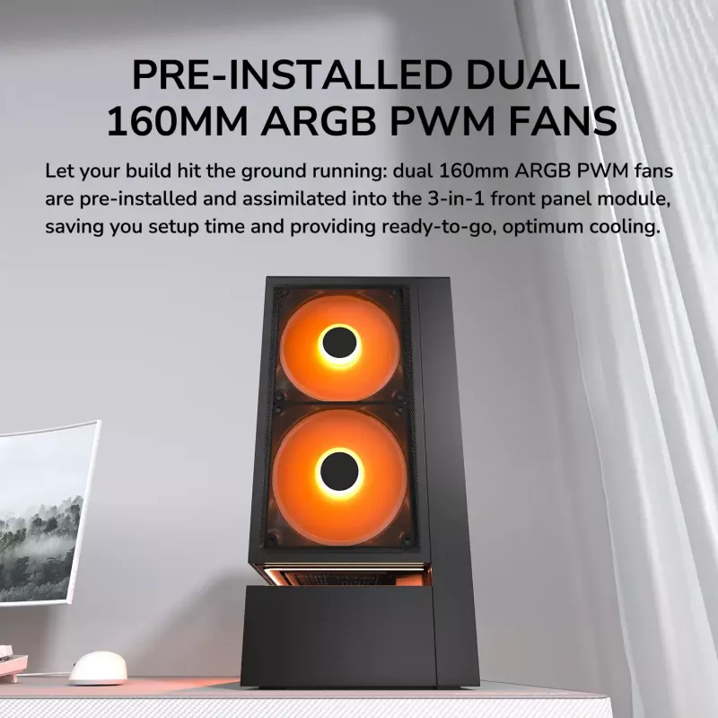 COUGAR CFV235 Vision Midi Tower PC korpusas — ARGB, 9.16 colio (23,3 cm) LCD 1920×462, tinklelis, priekyje 2×160 mm, gale 1×120 mm, juodas