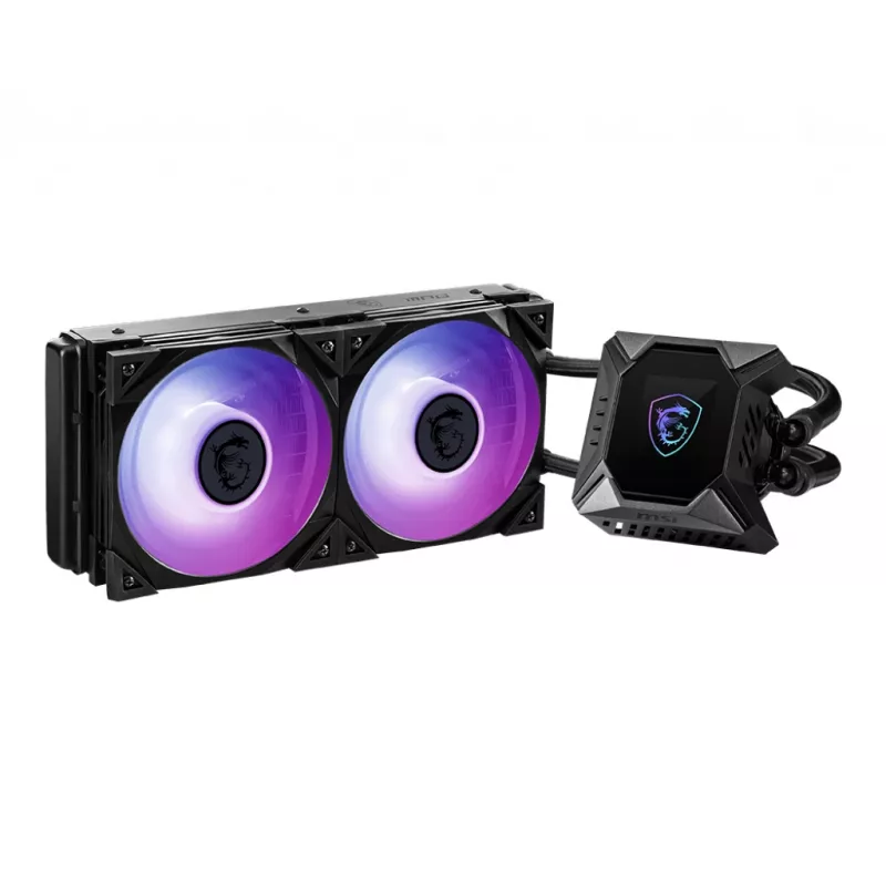MSI MPG CORELIQUID K240 skysčio aušintuvas procesoriui, 240 mm radiatorius, 2,4 colio LCD ekranas, 3x 120 mm ARGB PWM ventiliatorius, centrinis, palaiko Intel ir AMD platformas, aušinamas ASETEK