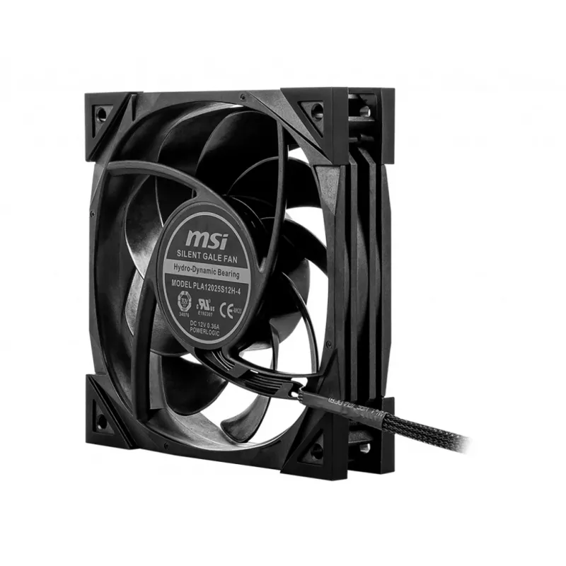 MSI MEG SILENT GALE P12 tylus ventiliatorius 120mm, PWM, subalansuotas statinis slėgis, LCP mentės, HDB guolis, antivibraciniai pagalvėlės, 300mm kabelis