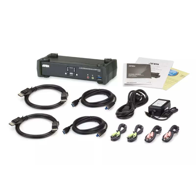 ATEN CS1922 2 prievadų USB 3.1 Gen 1 4K DisplayPort 1.2 KVMP™ jungiklis su garsu (KVM kabeliai įtraukti)