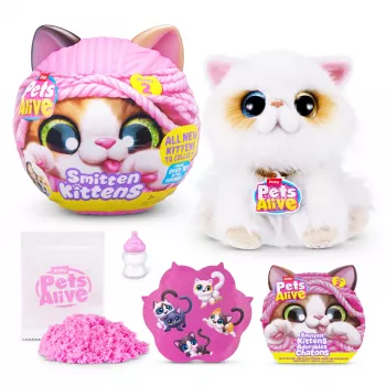 Interaktyvus žaislinis katinas Zuru Pets Alive Smitten Kittens Series 2 su garsais, nuo 3 metų, veikia su AAA baterijomis