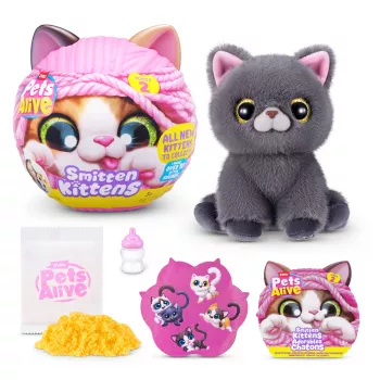 Interaktyvus žaislinis katinas Zuru Pets Alive Smitten Kittens Series 2 su garsais, nuo 3 metų, veikia su AAA baterijomis