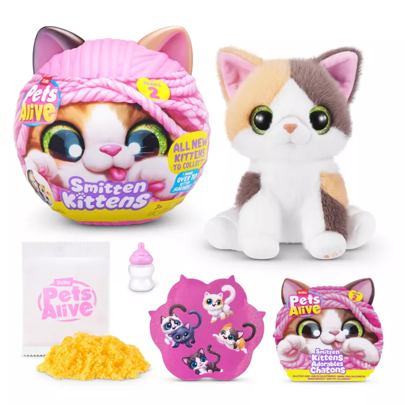 Interaktyvus žaislinis katinas Zuru Pets Alive Smitten Kittens Series 2 su garsais, nuo 3 metų, veikia su AAA baterijomis