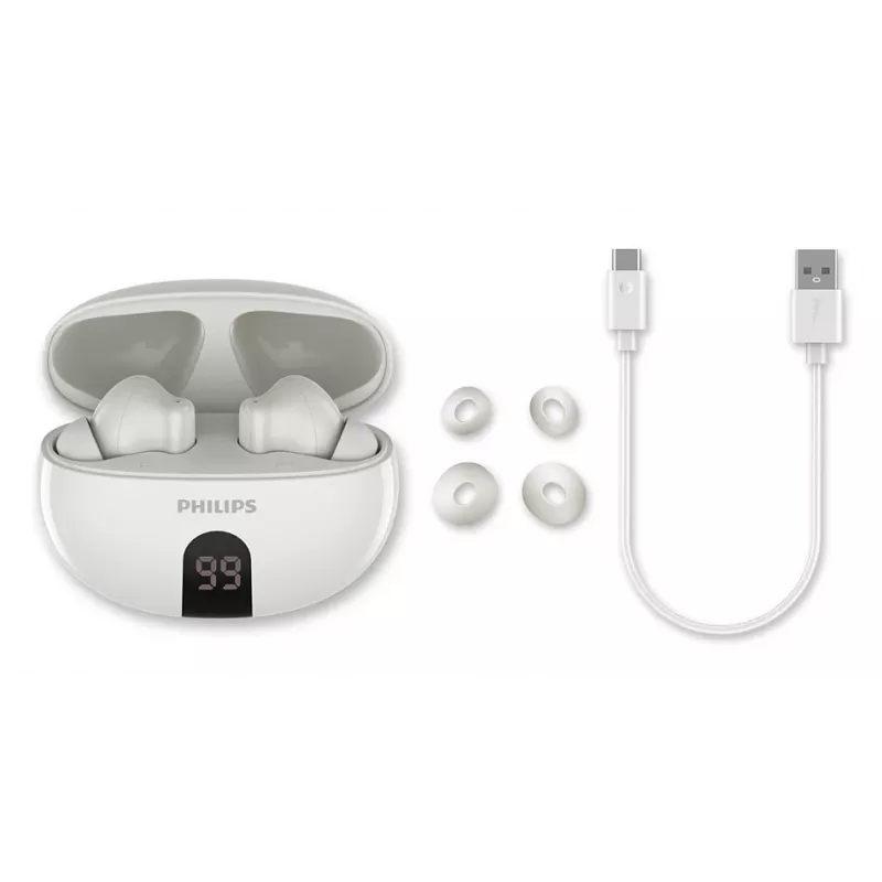 Belaidės ausinės į ausį Philips TAT2520WT/00 – Bluetooth, skirtos pokalbiams ir muzikai, 20–20000 Hz, 10 m atstumas, balta, 40 g