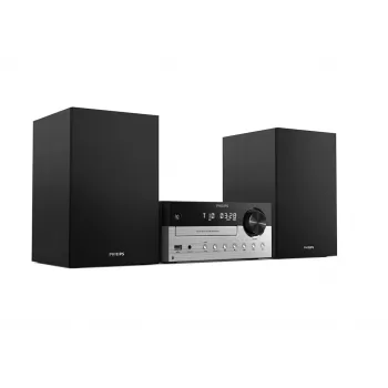 Mikro sistema namams Philips TAM4205M2/12 – 80 W RMS, 2 krypčių garsiakalbiai, Bluetooth, FM, LED ekranas, diskų dėklas (Juoda/Sidabrinė)