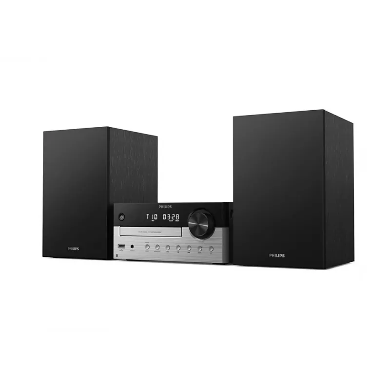 Mikro sistema namams Philips TAM4205M2/12 – 80 W RMS, 2 krypčių garsiakalbiai, Bluetooth, FM, LED ekranas, diskų dėklas (Juoda/Sidabrinė)
