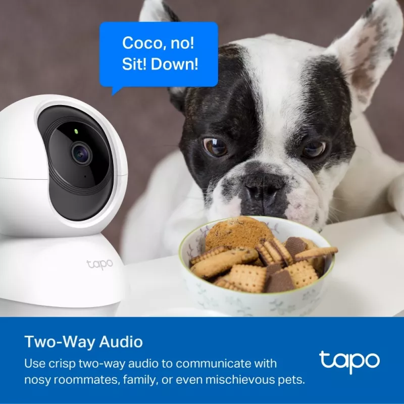 TP-Link Tapo Pan/Tilt namų apsaugos Wi-Fi kamera, IP stebėjimo kamera, vidaus, belaidė, 2400 MHz, stalas, juoda, balta