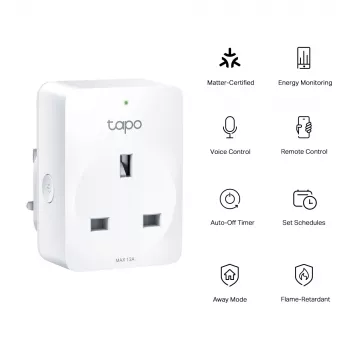 Išmanusis kištukas TP-Link Tapo Mini P110M – Wi-Fi/Bluetooth vidinis, 16 A, 100–240 V, 3680 W, baltas