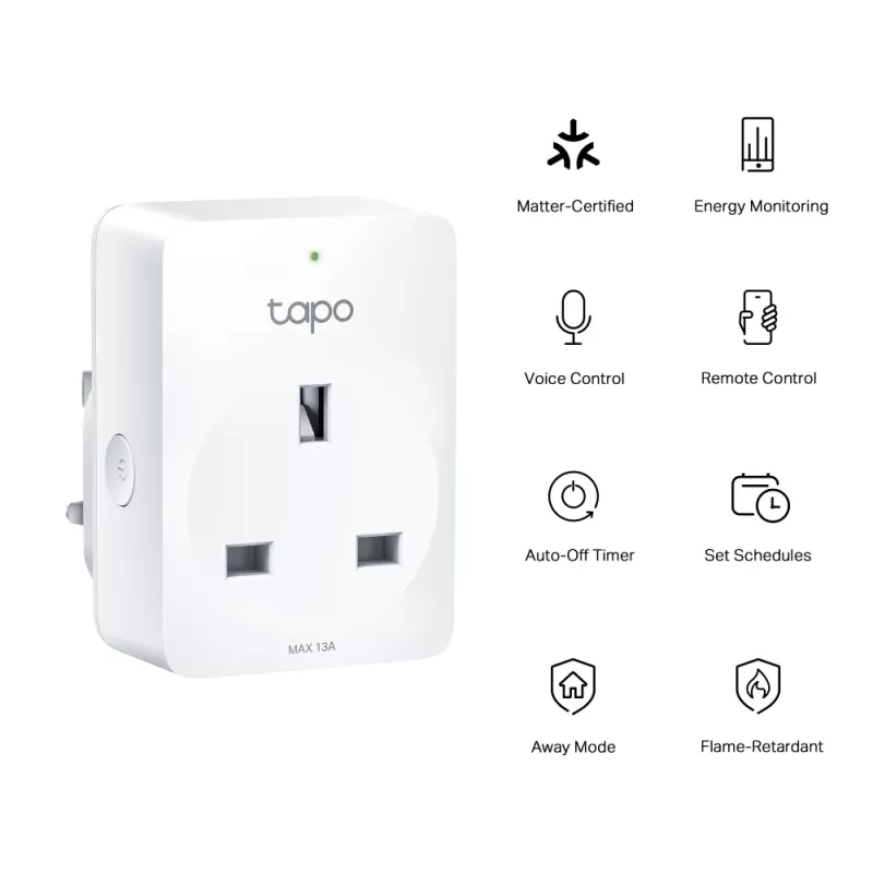 Išmanusis kištukas TP-Link Tapo Mini P110M – Wi-Fi/Bluetooth vidinis, 16 A, 100–240 V, 3680 W, baltas