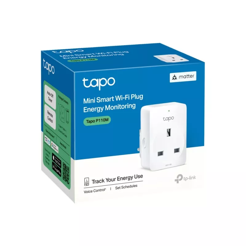 Išmanusis kištukas TP-Link Tapo Mini P110M – Wi-Fi/Bluetooth vidinis, 16 A, 100–240 V, 3680 W, baltas